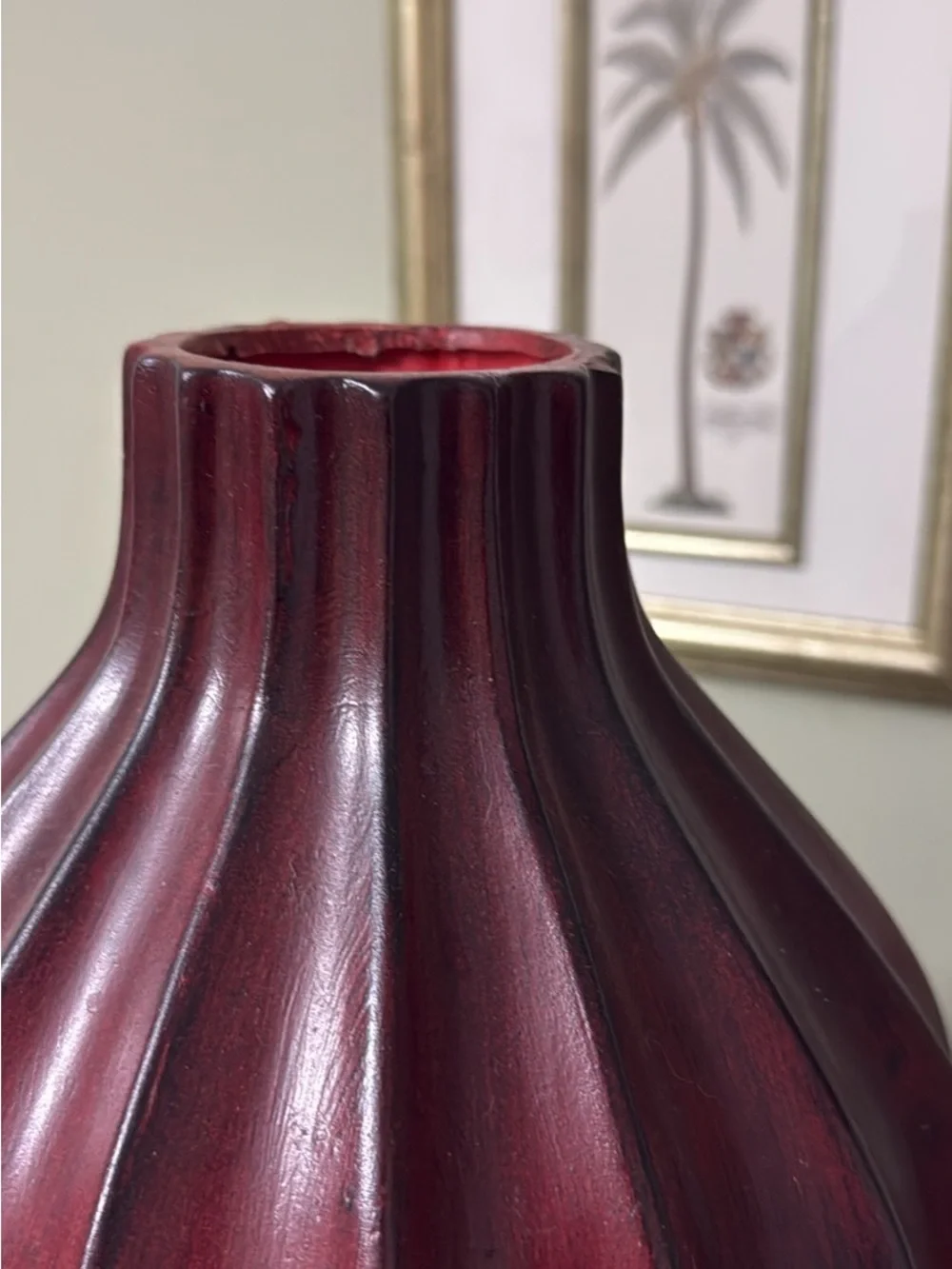Deep Red Ribbed Accent Vase